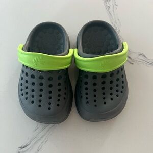 3/$10 Kids Dark Gray and Neon Green Clogs